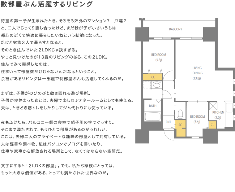 数部屋ぶん活躍するリビング